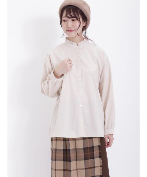 Samansa Mos2（サマンサ モスモス）の「【保温加工】ストライプ柄襟フリルブラウス（シャツ/ブラウス・レディース・ピンク/ブラック/ブルー/ベージュ・F）」の18枚目の写真