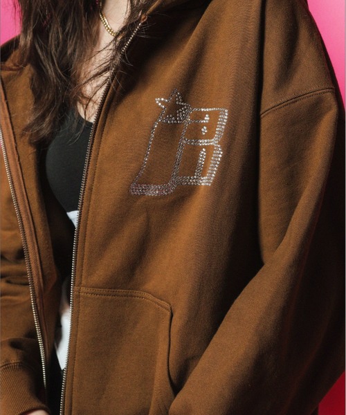 パーカー・フーディ Stone  Zipper Hoodie フーディー｜BLACKxSILVER RHINESTONE CROSS ZIP HOODIE