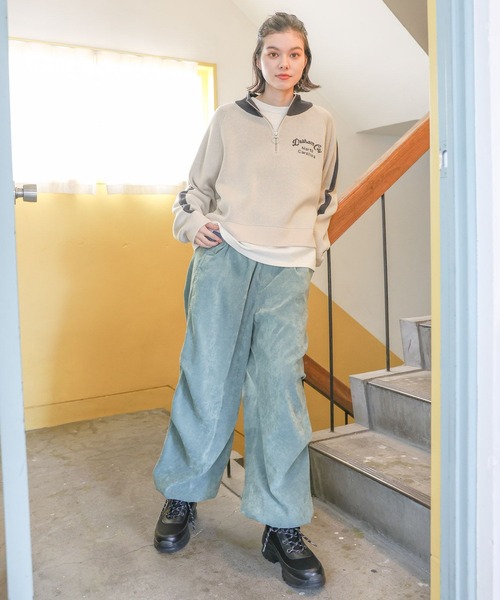 niko and...（ニコアンド）の「ハーフZIPラインニットプルオーバー（ニット/セーター・レディース・ライトブルー/ネイビー/アイボリー/オレンジ・LONG/SHORT）」の8枚目の写真