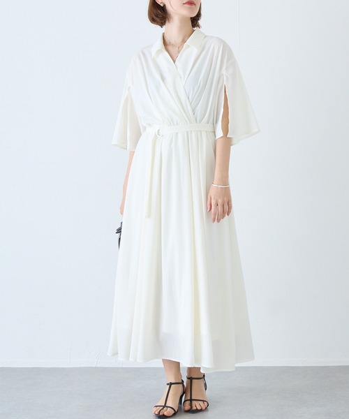 LAVEANGE(ラビアンジェ)の「袖スリットカシュクールフレアワンピース(ワンピース・レディース・ブラック/オフホワイト・4L/3L/LL/M)」の2枚目の写真