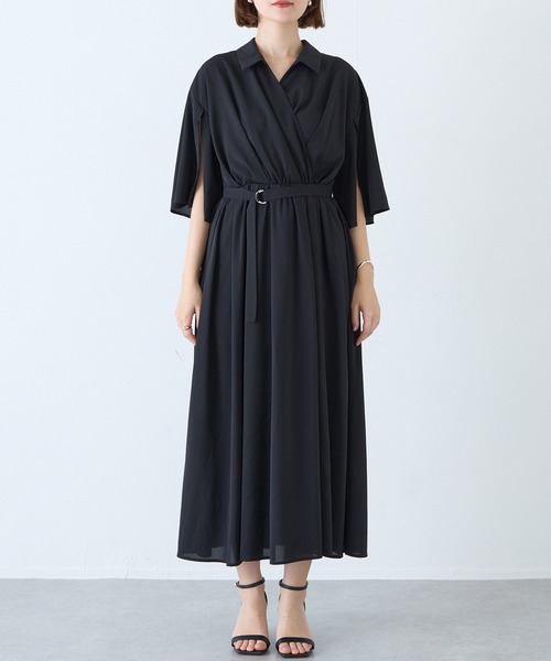 LAVEANGE(ラビアンジェ)の「袖スリットカシュクールフレアワンピース(ワンピース・レディース・ブラック/オフホワイト・4L/3L/LL/M)」の13枚目の写真