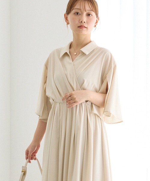 LAVEANGE(ラビアンジェ)の「袖スリットカシュクールフレアワンピース(ワンピース・レディース・ブラック/オフホワイト・4L/3L/LL/M)」の21枚目の写真