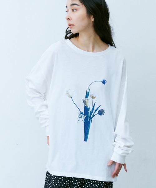 Libra Cue(リブラ キュー)の「フラワープリントロングスリーブカットソー(Tシャツ/カットソー・レディース・ホワイト/ブラック・FREE)」の9枚目の写真