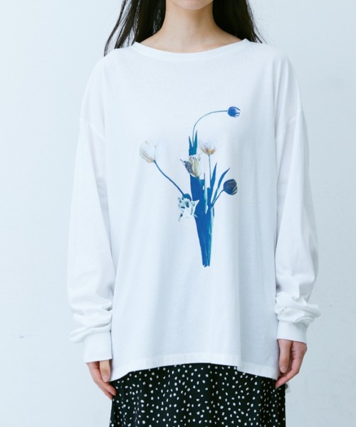 Libra Cue(リブラ キュー)の「フラワープリントロングスリーブカットソー(Tシャツ/カットソー・レディース・ホワイト/ブラック・FREE)」の15枚目の写真