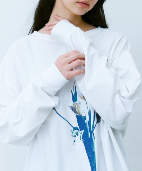 Libra Cue(リブラ キュー)の「フラワープリントロングスリーブカットソー(Tシャツ/カットソー・レディース・ホワイト/ブラック・FREE)」の19枚目の写真
