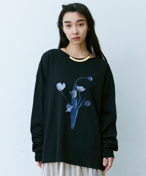Libra Cue(リブラ キュー)の「フラワープリントロングスリーブカットソー(Tシャツ/カットソー・レディース・ホワイト/ブラック・FREE)」の21枚目の写真