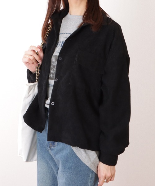 Lace Ladies(レースレディース)の「ボリューム袖 コーデュロイ ショート ボタン シャツ(シャツ/ブラウス・レディース・ブラック/モカ/グレー・FREE)」の4枚目の写真