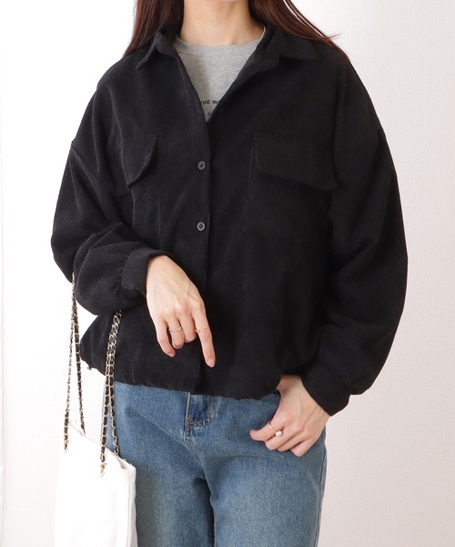 Lace Ladies(レースレディース)の「ボリューム袖 コーデュロイ ショート ボタン シャツ(シャツ/ブラウス・レディース・ブラック/モカ/グレー・FREE)」の7枚目の写真