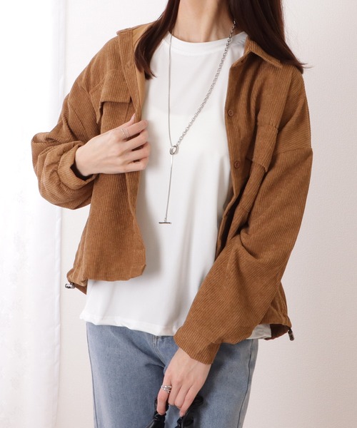 Lace Ladies(レースレディース)の「ボリューム袖 コーデュロイ ショート ボタン シャツ(シャツ/ブラウス・レディース・ブラック/モカ/グレー・FREE)」の9枚目の写真