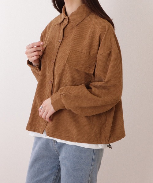 Lace Ladies(レースレディース)の「ボリューム袖 コーデュロイ ショート ボタン シャツ(シャツ/ブラウス・レディース・ブラック/モカ/グレー・FREE)」の11枚目の写真