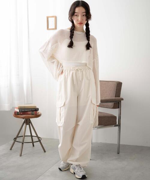 WEGO(ウィゴー)の「WEGO/ショートメッシュニットプルオーバー(ニット/セーター・レディース・ホワイト/ブラック/ブラック系その他5/ブルー/ピンク・FREE)」の6枚目の写真