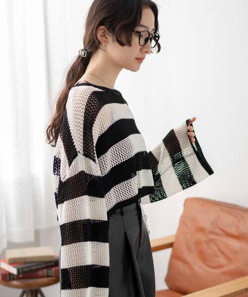 WEGO(ウィゴー)の「WEGO/ショートメッシュニットプルオーバー(ニット/セーター・レディース・ホワイト/ブラック/ブラック系その他5/ブルー/ピンク・FREE)」の19枚目の写真