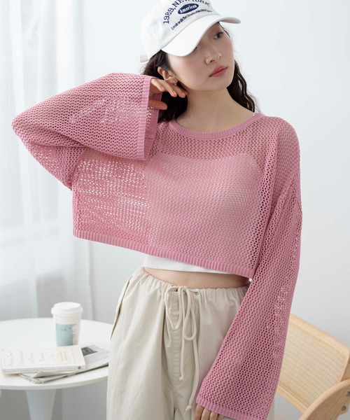 WEGO(ウィゴー)の「WEGO/ショートメッシュニットプルオーバー(ニット/セーター・レディース・ホワイト/ブラック/ブラック系その他5/ブルー/ピンク・FREE)」の5枚目の写真