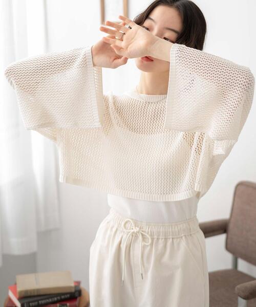 WEGO(ウィゴー)の「WEGO/ショートメッシュニットプルオーバー(ニット/セーター・レディース・ホワイト/ブラック/ブラック系その他5/ブルー/ピンク・FREE)」の9枚目の写真