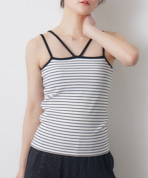 RETRO GIRL(レトロガール)の「カップ付キャミ(キャミソール・レディース・ブラック/オフホワイト/ブラック系その他3/ブルー/イエロー/レッド・FREE)」の3枚目の写真