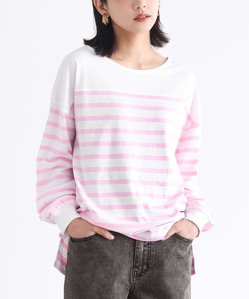 n'OrLABEL（ノアールレーベル）の「『パネルボーダー風カットソー』（Tシャツ/カットソー・レディース・ネイビー/ピンク・1/2）」の2枚目の写真