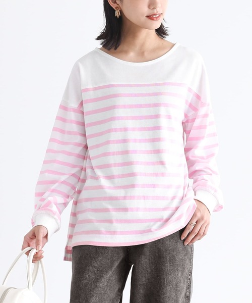 n'OrLABEL（ノアールレーベル）の「『パネルボーダー風カットソー』（Tシャツ/カットソー・レディース・ネイビー/ピンク・1/2）」の6枚目の写真