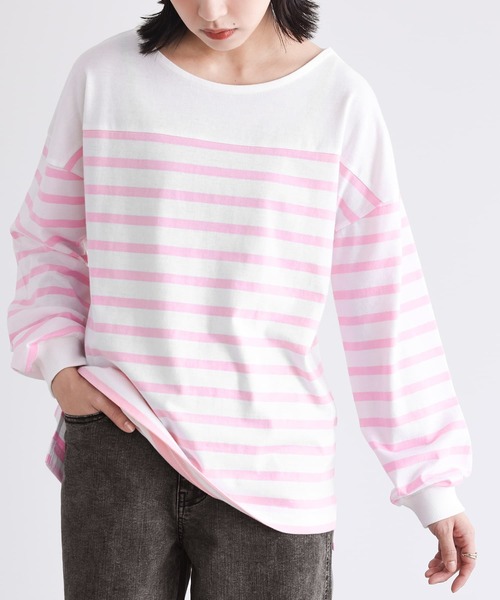 n'OrLABEL（ノアールレーベル）の「『パネルボーダー風カットソー』（Tシャツ/カットソー・レディース・ネイビー/ピンク・1/2）」の8枚目の写真