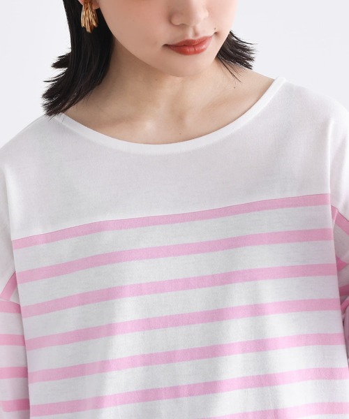 n'OrLABEL（ノアールレーベル）の「『パネルボーダー風カットソー』（Tシャツ/カットソー・レディース・ネイビー/ピンク・1/2）」の9枚目の写真