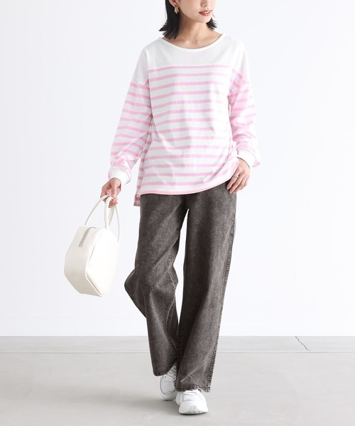 n'OrLABEL（ノアールレーベル）の「『パネルボーダー風カットソー』（Tシャツ/カットソー・レディース・ネイビー/ピンク・1/2）」の11枚目の写真