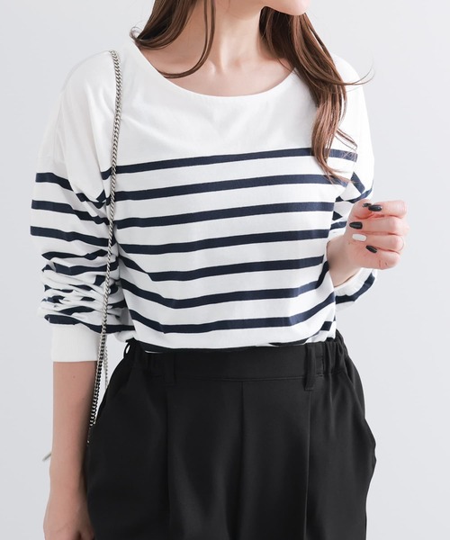 n'OrLABEL（ノアールレーベル）の「『パネルボーダー風カットソー』（Tシャツ/カットソー・レディース・ネイビー/ピンク・1/2）」の12枚目の写真