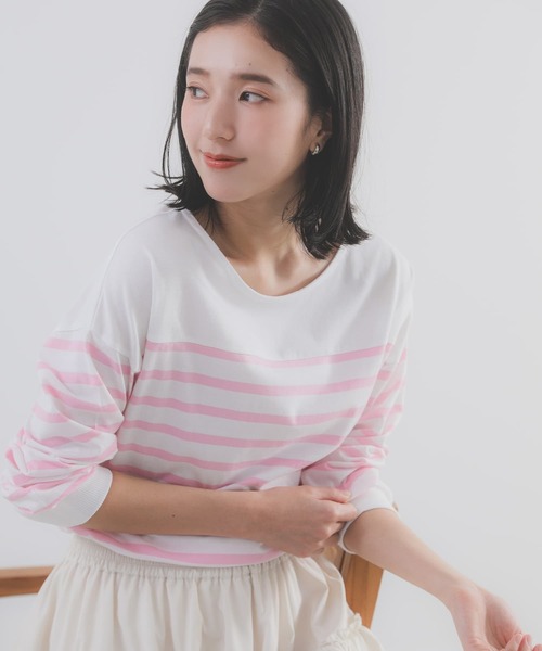 n'OrLABEL（ノアールレーベル）の「『パネルボーダー風カットソー』（Tシャツ/カットソー・レディース・ネイビー/ピンク・1/2）」の3枚目の写真