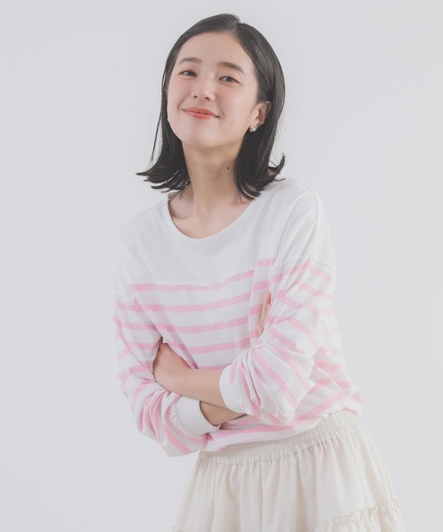 n'OrLABEL（ノアールレーベル）の「『パネルボーダー風カットソー』（Tシャツ/カットソー・レディース・ネイビー/ピンク・1/2）」の4枚目の写真