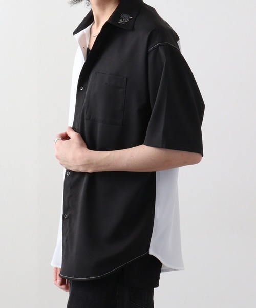 SUGGESTION H/S共地ネクタイ付き刺繍シャツ（シャツ/ブラウス
