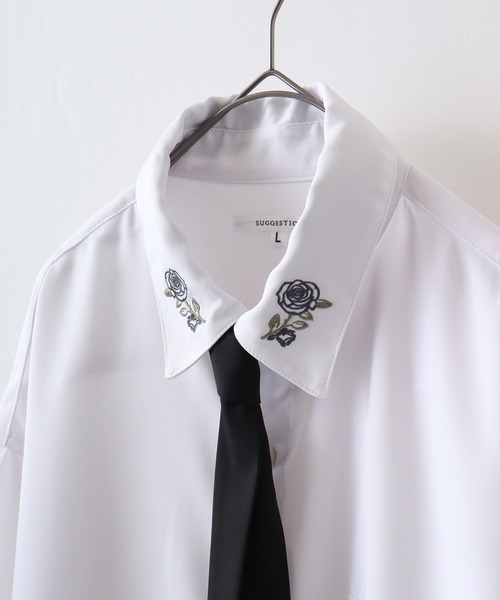 Argue Culture ネクタイ付きプリント刺繍長袖シャツおしゃれ男女 ArguE CulturE 新作ジップパーカーラインストーンネクタイ付き