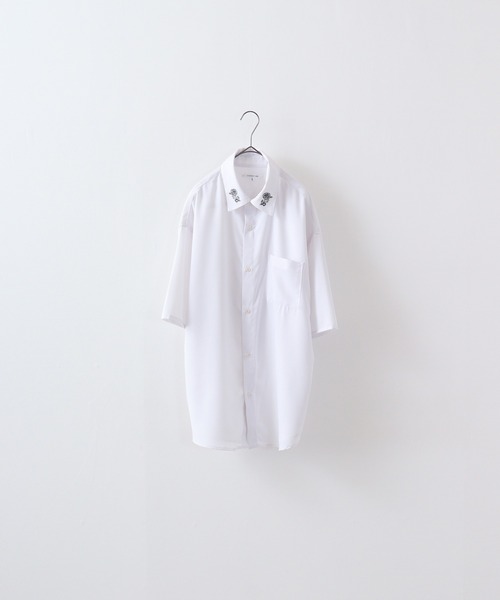 セール】SUGGESTION H/S共地ネクタイ付き刺繍シャツ（シャツ