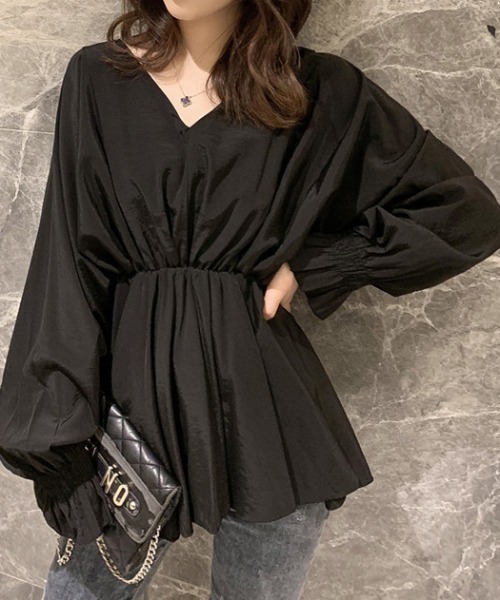 deux amour（ドゥーザムール）の「Vネックバタフライミニワンピース（チュニック・レディース・ブラック/ホワイト/グレー・FREE）」の5枚目の写真