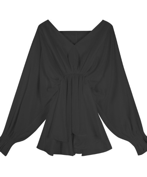 deux amour（ドゥーザムール）の「Vネックバタフライミニワンピース（チュニック・レディース・ブラック/ホワイト/グレー・FREE）」の6枚目の写真