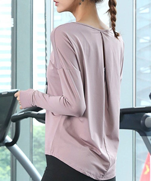 HYSSHOP（エイチワイエスショップ）の「【吸汗速乾】長袖サムホール付きバックオープンヨガトップス ジムウェア レディース[トレーニングウェア/ジムウェア/ピラティスウェア]（その他トップス・レディース・ライラック/ブラック系その他/ブルーグリーン・L/M/S）」の8枚目の写真