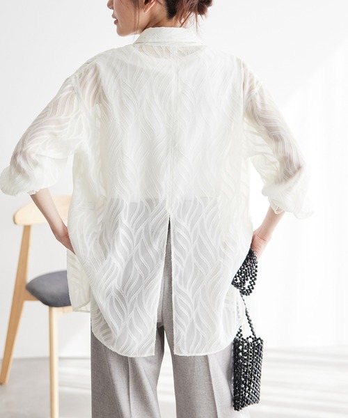 ROPE' PICNIC（ロペピクニック）の「バックスリットジャガードシャツ（シャツ/ブラウス・レディース・キナリ/ブラック・38）」の2枚目の写真