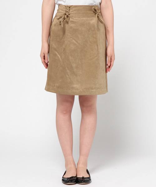 one after another NICE CLAUP（ワンアフターアナザーナイスクラップ）の「【ナイスクラップ】スウェードレースアップコクーンスカート（スカート・レディース・ベージュ/キャメル/カーキ・FREE）」の7枚目の写真
