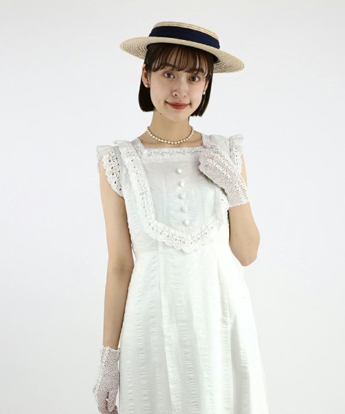 an another angelus（アンアナザーアンジェラス）の「レース使いコットンリップルナローワンピース/ananotherangelus（ワンピース・レディース・ブラック/オフホワイト・FREE）」の4枚目の写真