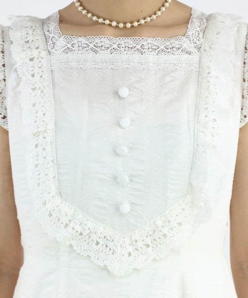 an another angelus（アンアナザーアンジェラス）の「レース使いコットンリップルナローワンピース/ananotherangelus（ワンピース・レディース・ブラック/オフホワイト・FREE）」の6枚目の写真