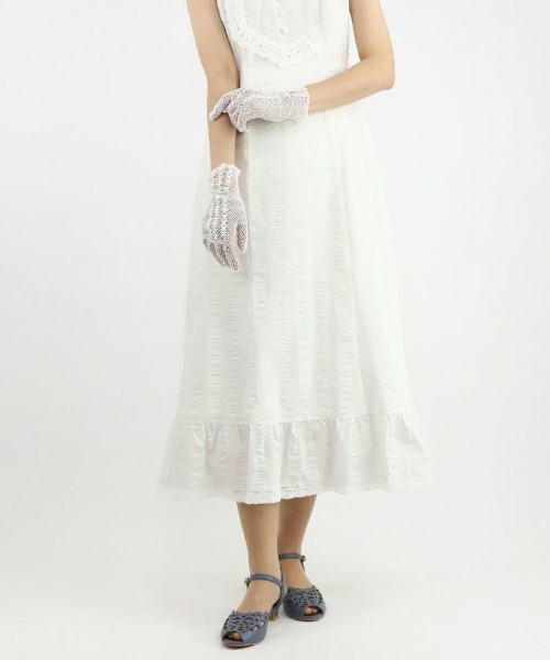 an another angelus（アンアナザーアンジェラス）の「レース使いコットンリップルナローワンピース/ananotherangelus（ワンピース・レディース・ブラック/オフホワイト・FREE）」の9枚目の写真