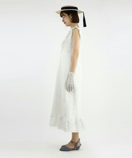an another angelus（アンアナザーアンジェラス）の「レース使いコットンリップルナローワンピース/ananotherangelus（ワンピース・レディース・ブラック/オフホワイト・FREE）」の11枚目の写真