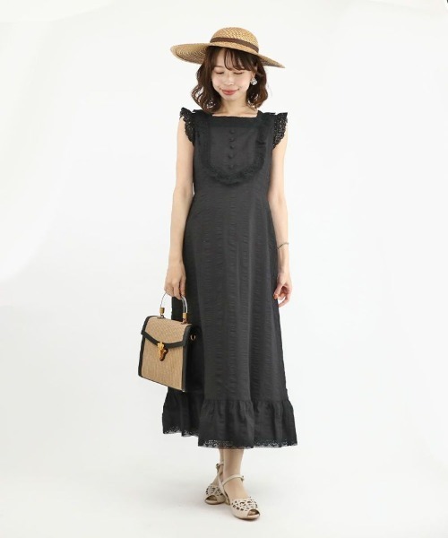 an another angelus（アンアナザーアンジェラス）の「レース使いコットンリップルナローワンピース/ananotherangelus（ワンピース・レディース・ブラック/オフホワイト・FREE）」の12枚目の写真