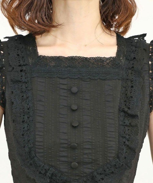 an another angelus（アンアナザーアンジェラス）の「レース使いコットンリップルナローワンピース/ananotherangelus（ワンピース・レディース・ブラック/オフホワイト・FREE）」の15枚目の写真