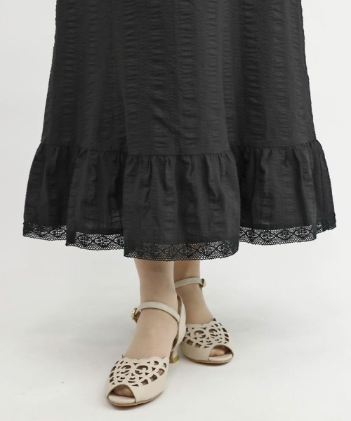 an another angelus（アンアナザーアンジェラス）の「レース使いコットンリップルナローワンピース/ananotherangelus（ワンピース・レディース・ブラック/オフホワイト・FREE）」の18枚目の写真