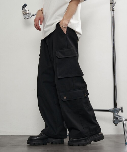 ワイド カーブ カーゴパンツ ユニセックス 韓国 ルーズ hr7882 CREARE -LINO- カーゴパンツ 「ユニセックス」オーバーサイズ