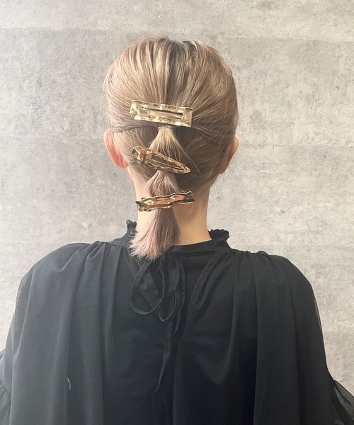 セール】【3点セット】ウェーブ ライン ヘアー クリップ メタル