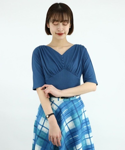 an another angelus（アンアナザーアンジェラス）の「ショルダーギャザードルマンカットソー/ananotherangelus（Tシャツ/カットソー・レディース・ブルー/クリーム/ブラック・FREE）」の13枚目の写真