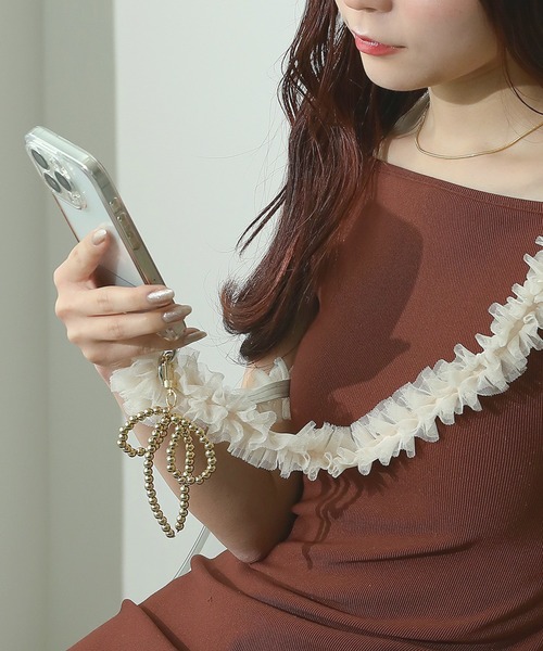 【匿名配送／チェック柄】Crystalおリボンアクセサリーテディベアストラップ an meets zakka ぬいぐるみチェーンスマホストラップ / スマホ