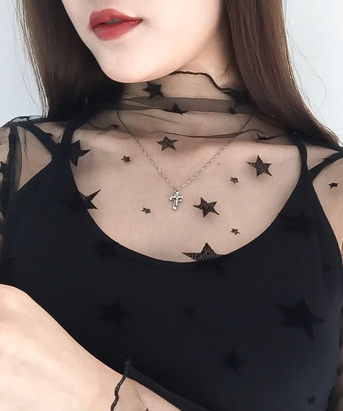Primazel（プリマゼル）の「インナーキャミ付属シアーメッシュカットソー（Tシャツ/カットソー・レディース・その他3/その他2/その他1/ストライプ/ドット・M）」の2枚目の写真