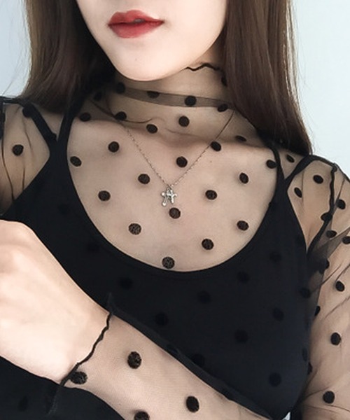 Primazel（プリマゼル）の「インナーキャミ付属シアーメッシュカットソー（Tシャツ/カットソー・レディース・その他3/その他2/その他1/ストライプ/ドット・M）」の5枚目の写真