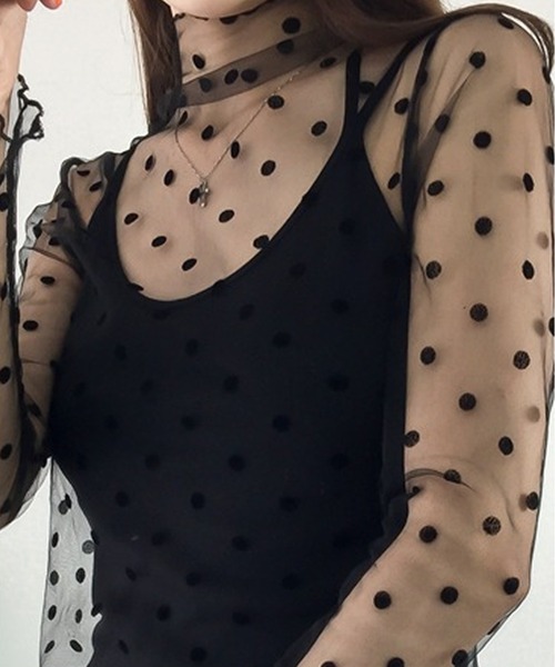 Primazel（プリマゼル）の「インナーキャミ付属シアーメッシュカットソー（Tシャツ/カットソー・レディース・その他3/その他2/その他1/ストライプ/ドット・M）」の6枚目の写真