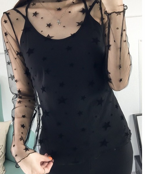 Primazel（プリマゼル）の「インナーキャミ付属シアーメッシュカットソー（Tシャツ/カットソー・レディース・その他3/その他2/その他1/ストライプ/ドット・M）」の8枚目の写真